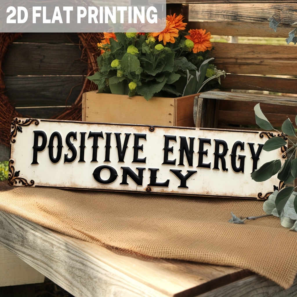 TEMU 2d Flat, 1pc "" Metal Wall Sign - Rustic Distressed Black Lettering, Wide Iron Signboard For Home Office Entryway Decor, Positive Affirmation