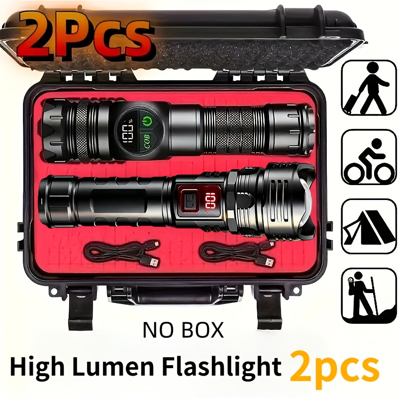 2pcs   high power   flashlights with cob side lights usb fast charging multiple lighting   expandable zoom suitable for camping cycling exploration emergency fishing   flashlights mens gifts holiday gifts