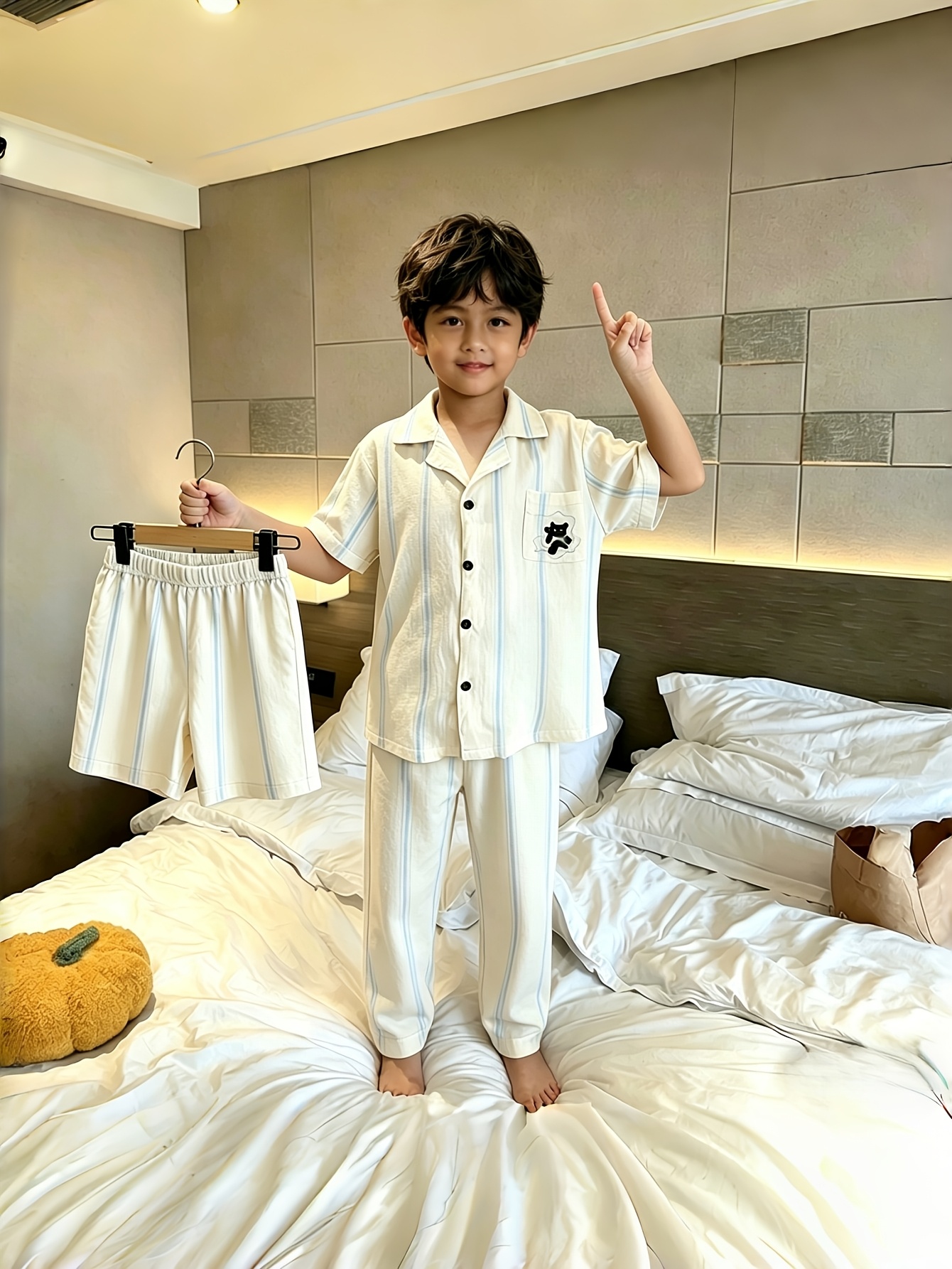 item picture pajamas regular set short sleeve casual soft comfortable boys pajamas   3pcs set wearable   3 to 15