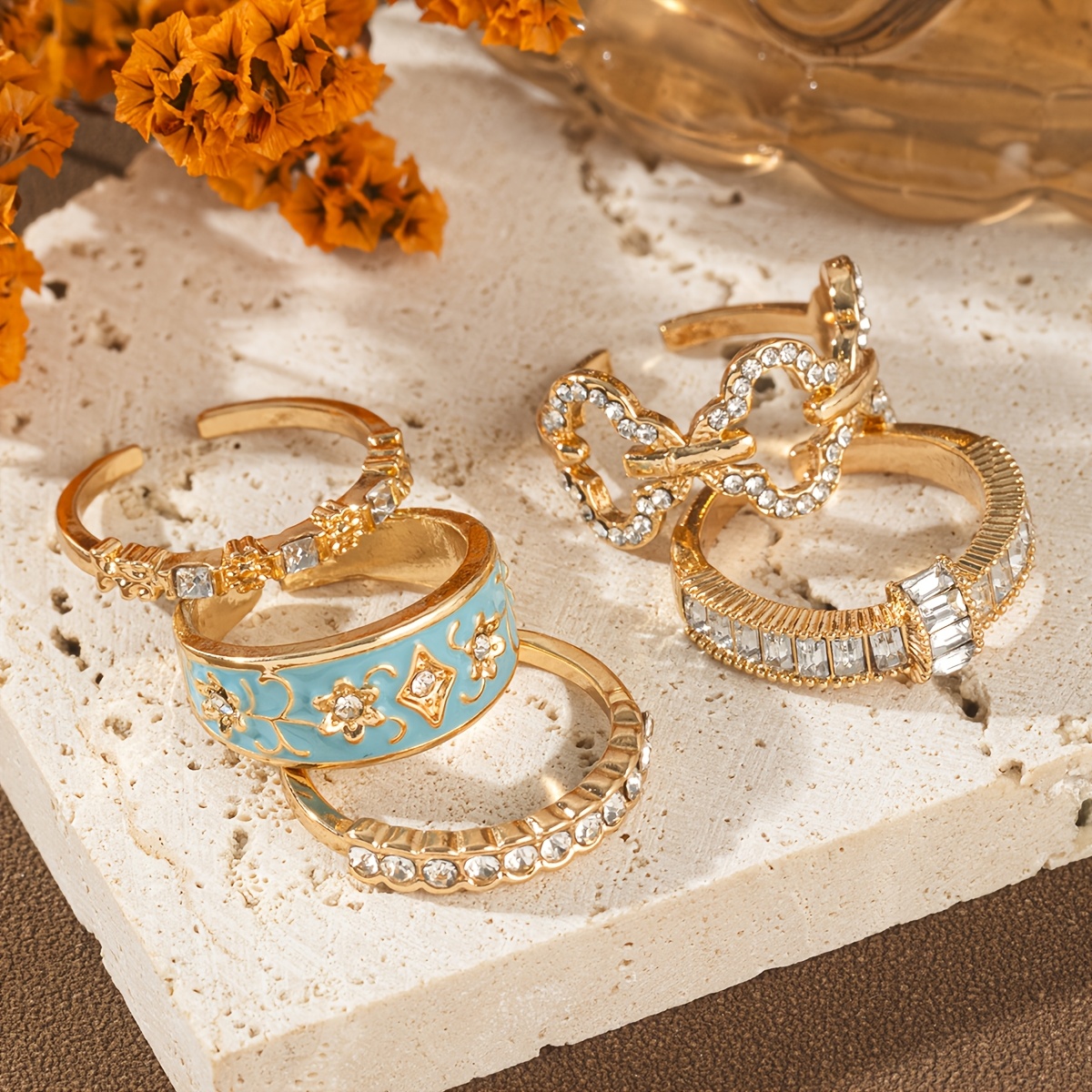 TEMU 5pcs Popular Women's Fashionable, Elegant, Exquisite, And Luxurious Geometric Pattern Set For Weddings, Engagements, Gatherings, Parties, And