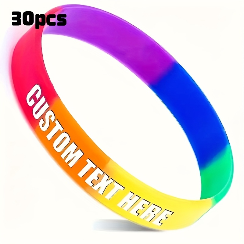TEMU 30pcs Custom Silicone Wristbands, Adult Bracelet Size 202mm With Heart Icon, Suitable For Company Team Building, Weddings, Team , Gathering,