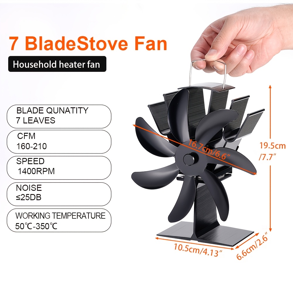 1pc 2024   7 blade metal stove fan portable exhaust air circulation fan for   outdoor camping stove no electricity needed   multiple components details 3