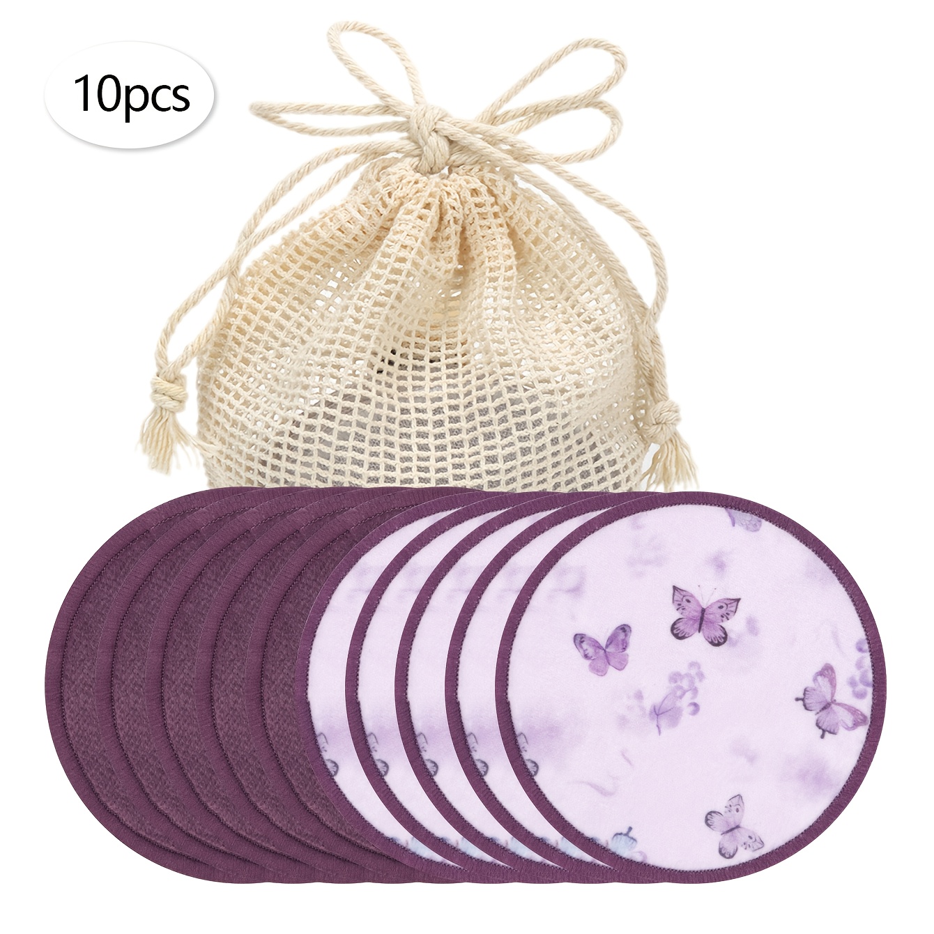 Image of Velvet Makeup Remover Pads 10pcs + Cleaning Mesh Bag, Machine Washable And Reusable Makeup Remover Tool, Suitable For Face Washing, Cleansing, And Makeup Removal, Suitable For Types