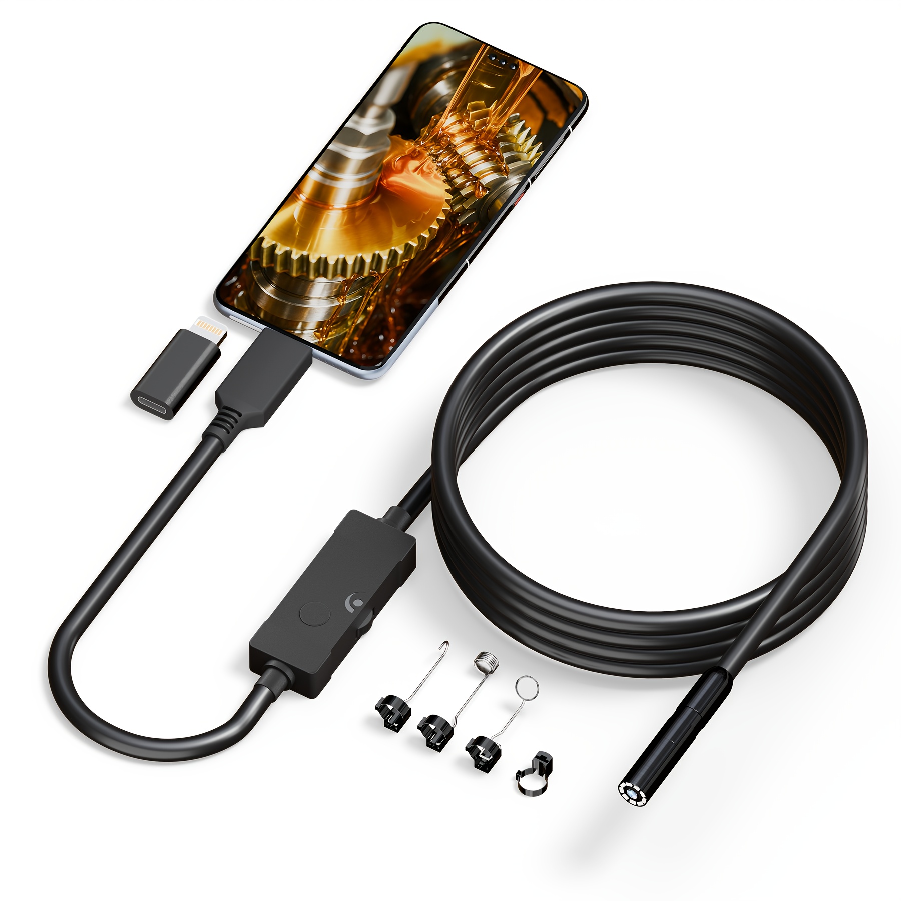 Endoscope, Portable Inspection Camera With 8 Adjustable Led Lights, Compatible For Ios & , Equipped With Adapter, Type-c Borescope For Vehicle Inspection, Engine & Equipment Maintenance