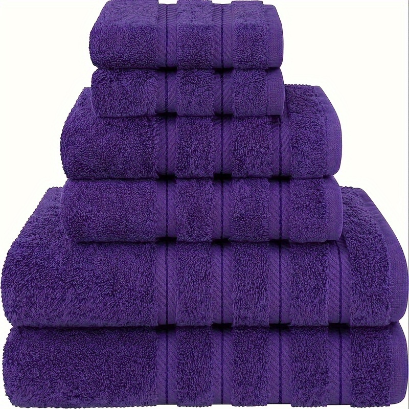 

6pcs, Purple Towel Set, 2 Bath Towels 2 Hand Towels 2 Washcloths, Soft Cotton Towels, Plain Absorbent Towel For Home Bathroom, Bathroom Supplies