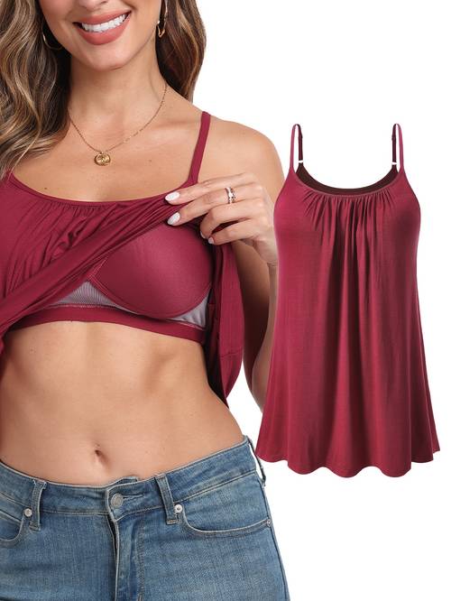 summer womens camisole tops with built in bra seamless sleeveless tank tops soft flowy loose fit cami with adjustable spaghetti straps comfy elegant blouse for casual wear