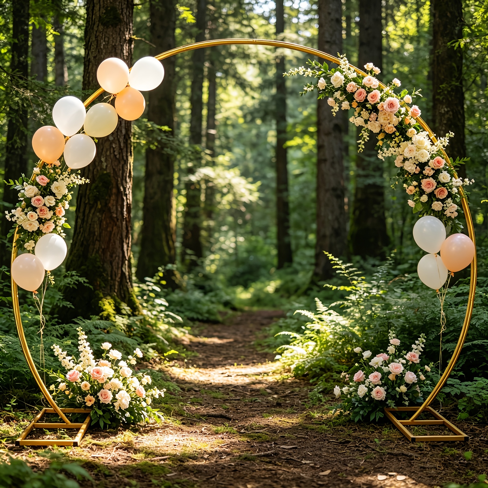 TEMU 1pc 2.2m Balloon Arch Background Bracket, Circular Golden Backrest Stand, Wedding Arch Frame, Suitable For Weddings, Valentine's Day, Birthdays,