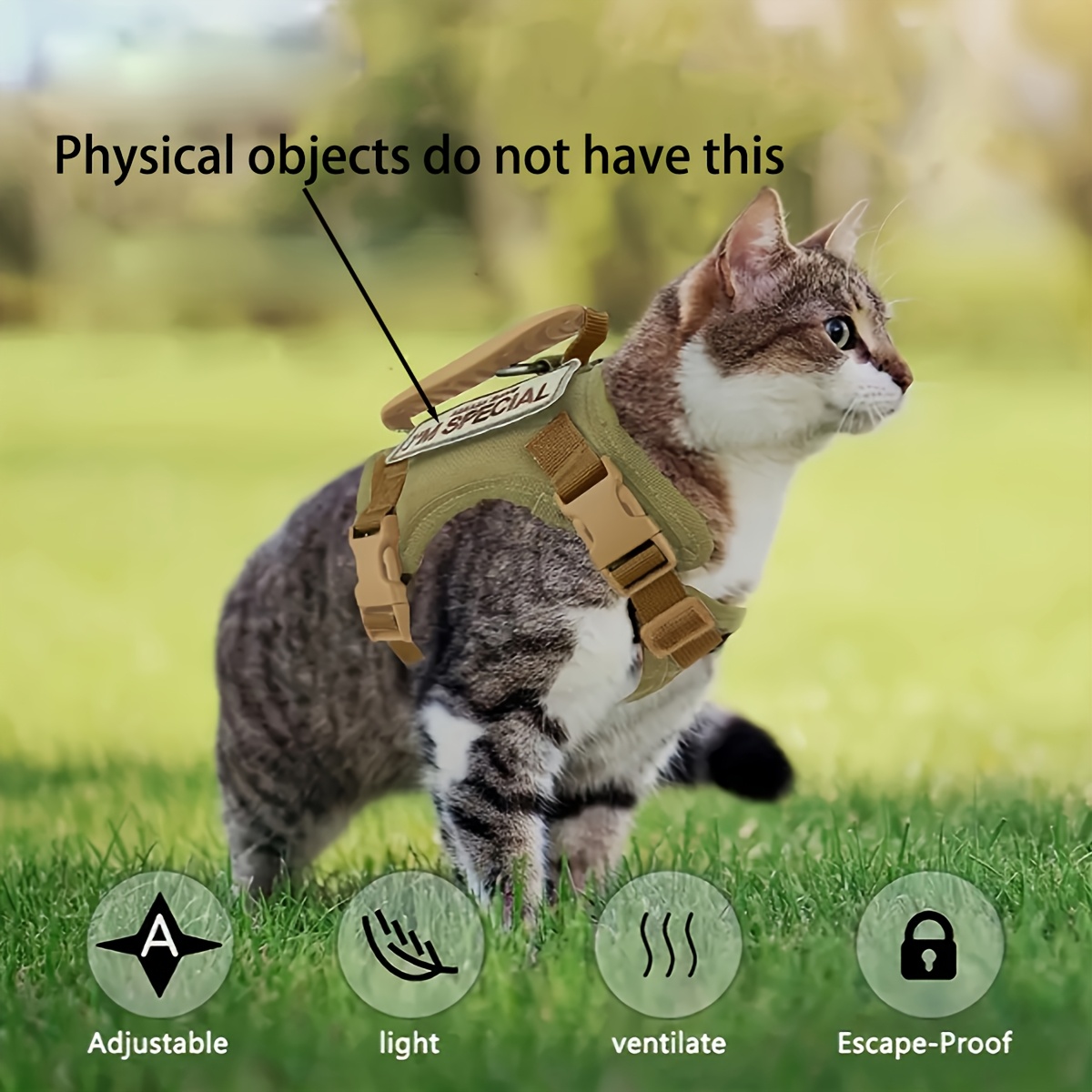 TEMU Gilet Harnais Tactique pour Chat avec Laisse Réglable à Déconnexion Rapide pour en Extérieur, Chaîne pour Petit Chien, Lot de 1