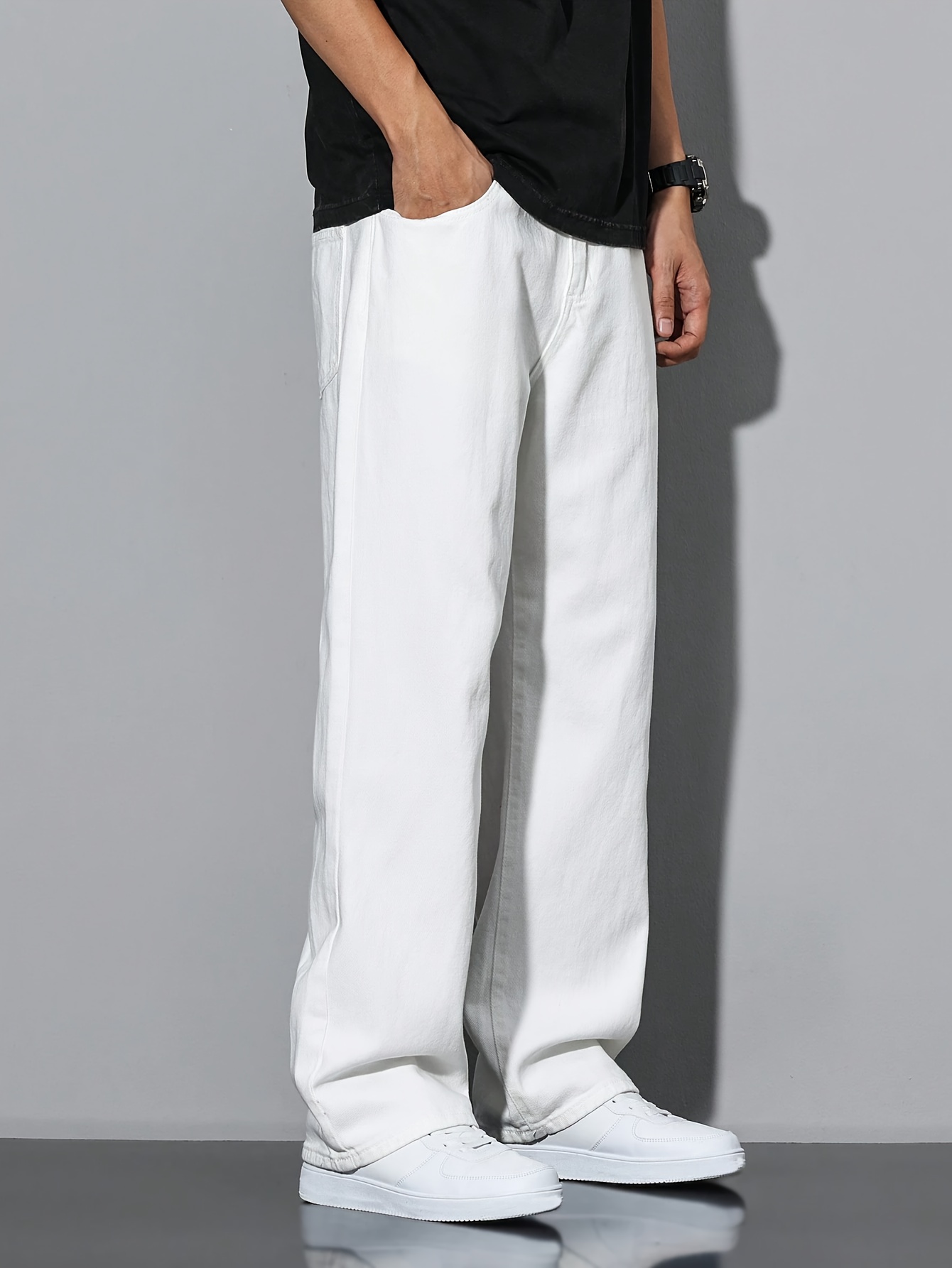 mens womens white denim non stretchy loose fit pants Temu Australia