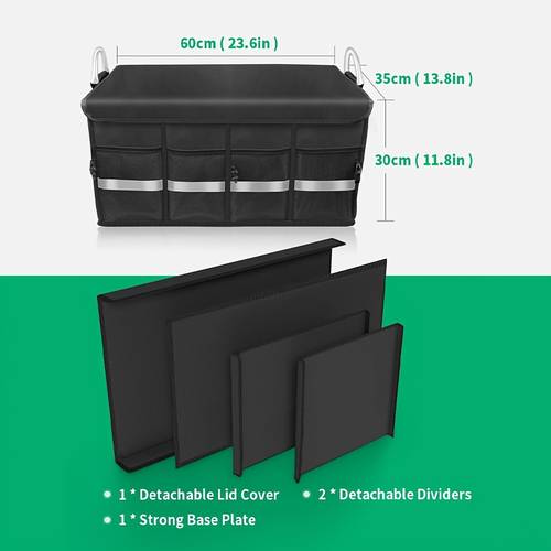 trunk organizer cargo organizer trunk storage waterproof collapsible durable multi compartments with foldable cover aluminium alloy handle reflective strip