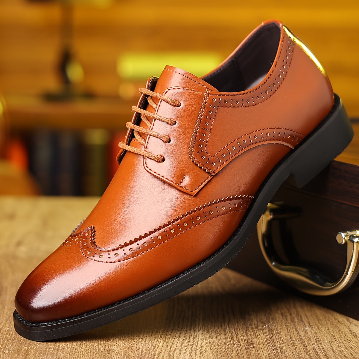 Plus Size Men's Trendy Classic Wing-Tip Derby Shoes, Comfy Non Slip Rubber Sole Dress Shoes For Men's Outdoor Activities