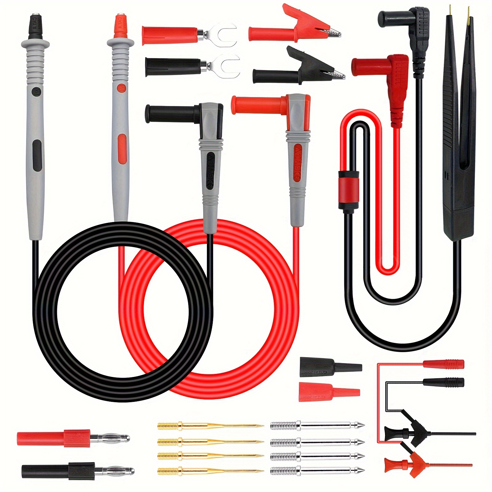 

21pcs Multimeter Test Leads Kit, 4mm Banana Plug To Test Hook Clips, With Alligator Clip, Replaceable Multimeter Probes