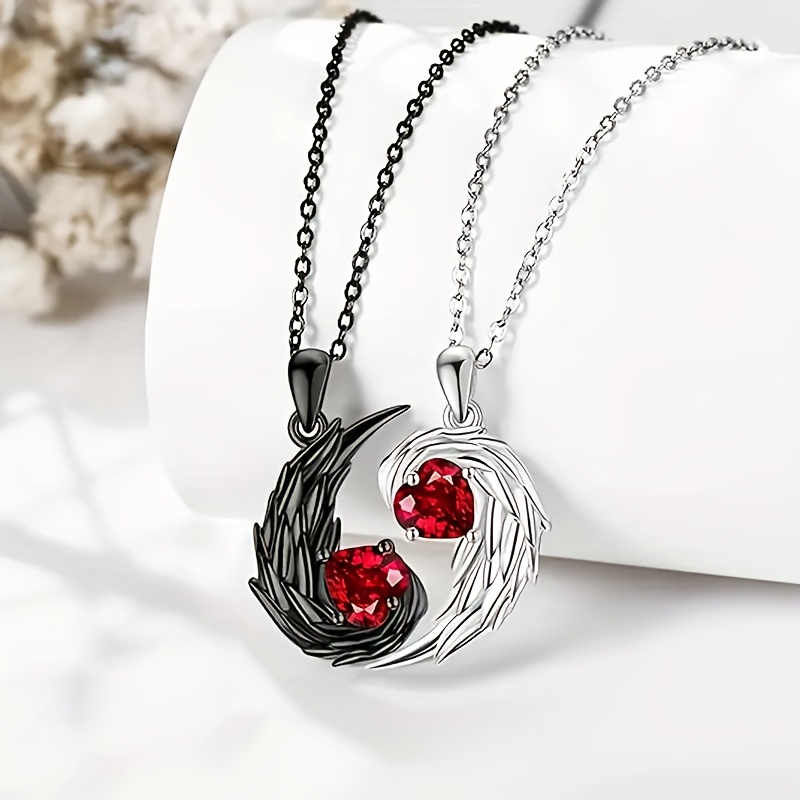 TEMU Couple'-tone Spliced Collarbone Necklace With Heart, Feather, And -shaped Pendant, Valentine's Day Necklace, Simple And Versatile, With Your