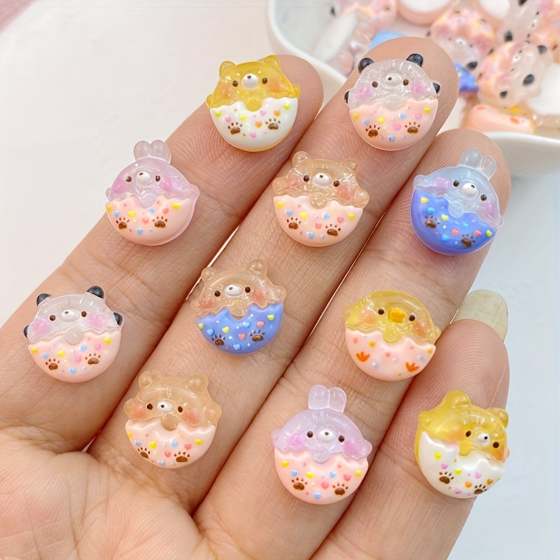 

20pcs Resin Colorful Cute Mini Glitter Animal Donuts Art Nails Flatback Rhinestone Appliques Wedding Scrapbook Nail Decor Accessories Crafts