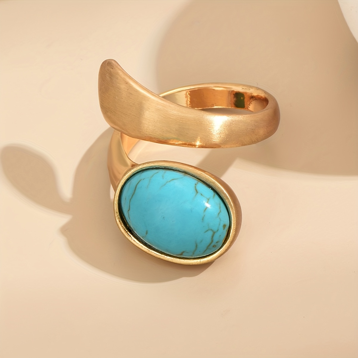 1pc Women's Fashion Ring, Retro Bohemian Turquoise Open Band Alloy Ring For Daily Wear, Versatile Party Gift