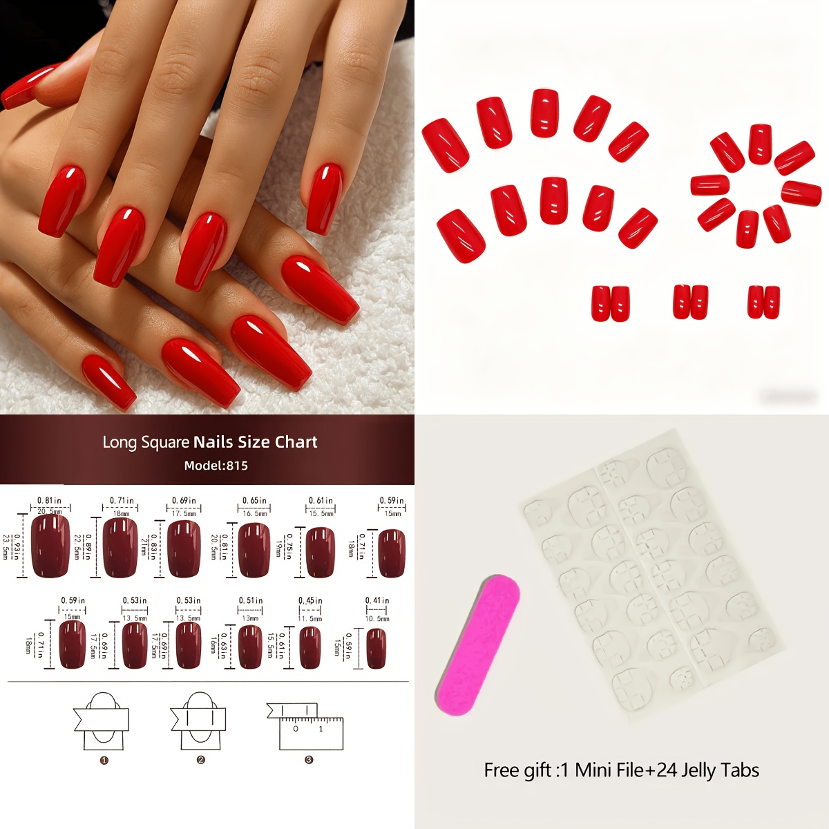 24pcs Of Chinese Red Instant Temperament-enhancing Press-on Fake Nails, With Bright Colors And Glossy , Nail Pieces That Used For Parties, Holidays, Dates, Weddings, And Daily Life