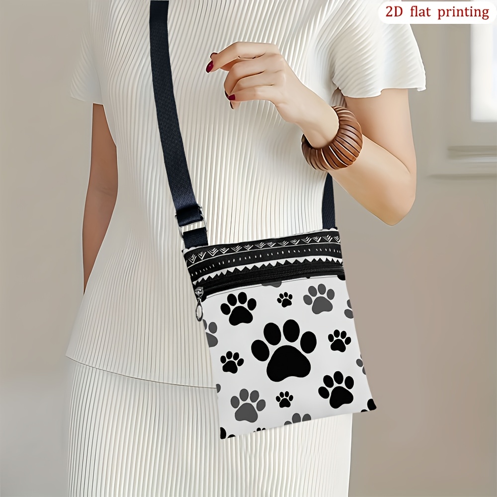 TEMU 1pc Dog Paw Print Crossbody Bag - -themed Small Purse With Adjustable Strap & Zipper Closure, Lightweight Durable Suitable For Travel, Camping,