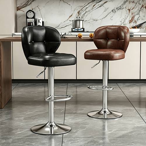 2pcs rotatable bar stool set height adjustable 360 rotating bar stool bar stool with footrest bar stool with raised backrest on silver metal base suitable for kitchen island dining room and dining area