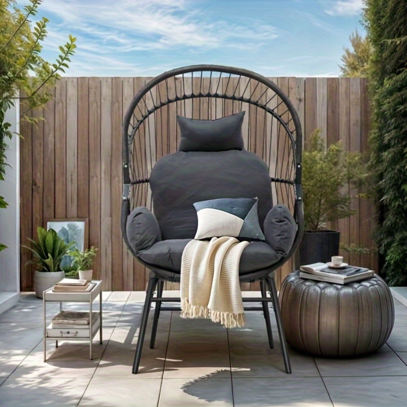 

Serenity Egg Chairs Wicker Chair Egg Lounge Chair With Cushion Egg Basket Chair Pe Rattan Chair With Legs 330lbs For Patio, Garden, Backyard, Porch, Gray