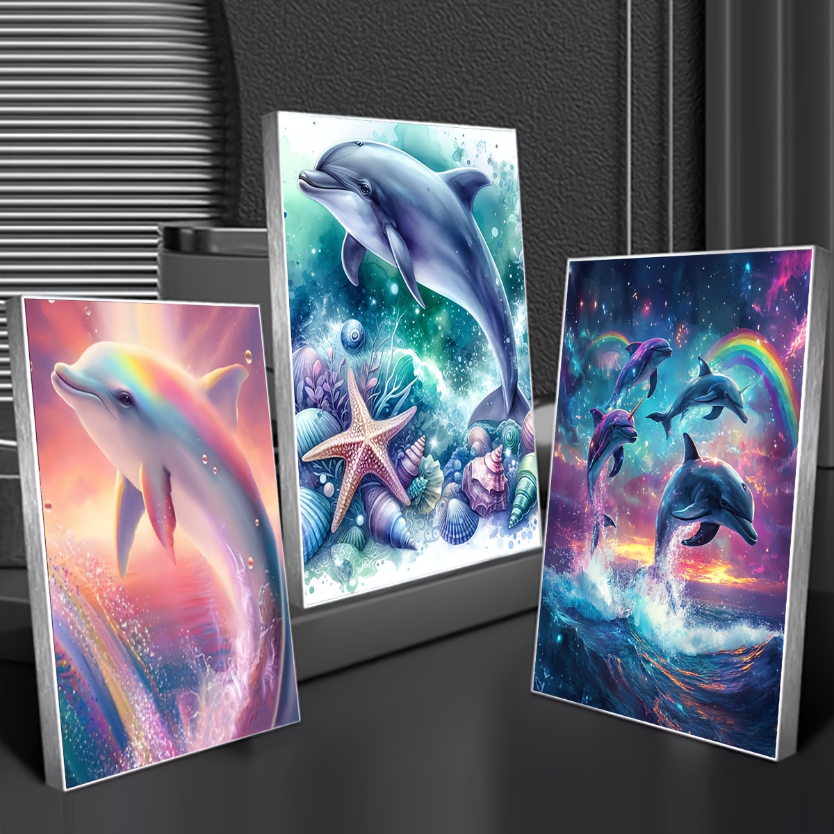 3pcs Diamond Painting, Diamond Full Diamond, Animal Dolphin, Decorative Mosaic 30 X 40cm / X 15.75in