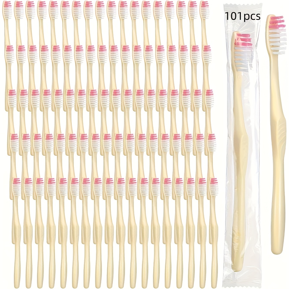 Image of 101 Disposable Toothbrushes, Individually Packaged In Bulk, With Manual Bristles. Travel Toothbrush Is Suitable For Travel, Homelessness, Hotel Rooms, Camping Offices