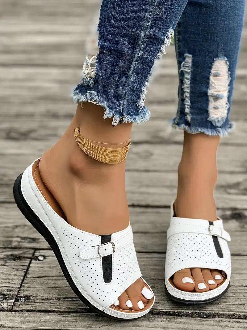 womens breathable wedge sandals fashionable slip on with open toe in white red more colors strappy heeled sandals details 5