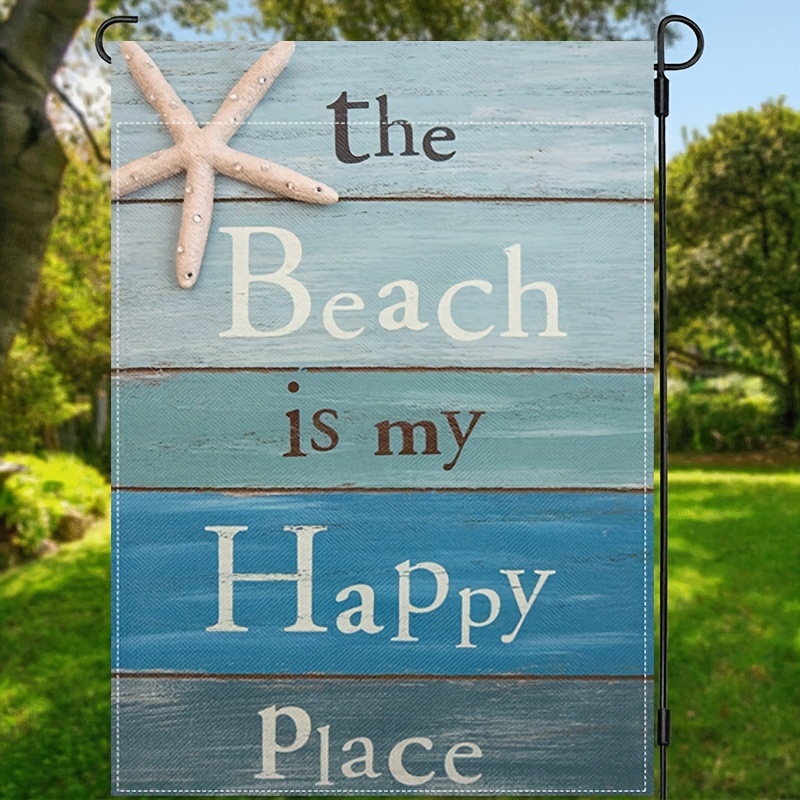 

1pc, The Beach Is My Happy Place Garden Flag, Home Decorative Outdoor Double Sided Yard Flag, Waterproof Burlap Yard Flag, 12x18inch, Home Decor, Outdoor Decor, Yard Decor, Garden Decorations