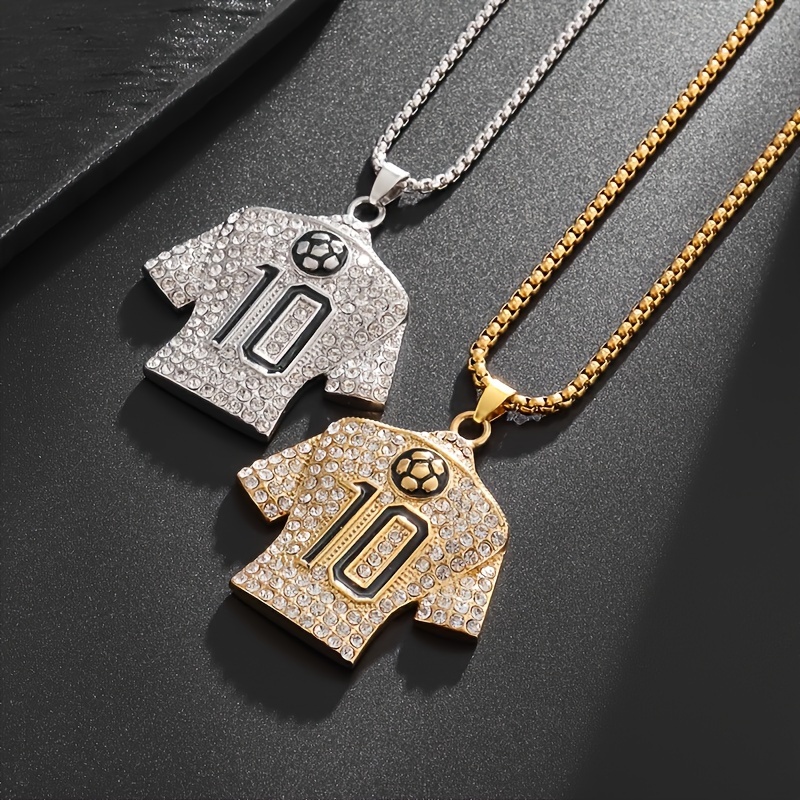 

Fashionable Gold-plated 10 Jersey Pendant Necklace With Crystal Embellishments - Perfect For Hip-hop Fans