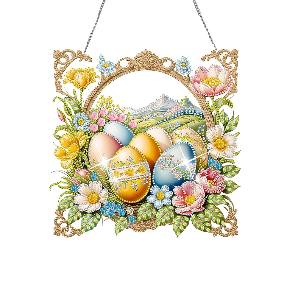 

A Set Of Diamond Painting Pendants For Adults To Create By Numbers, Egg Basket Ornaments For Room Decoration And Decor.