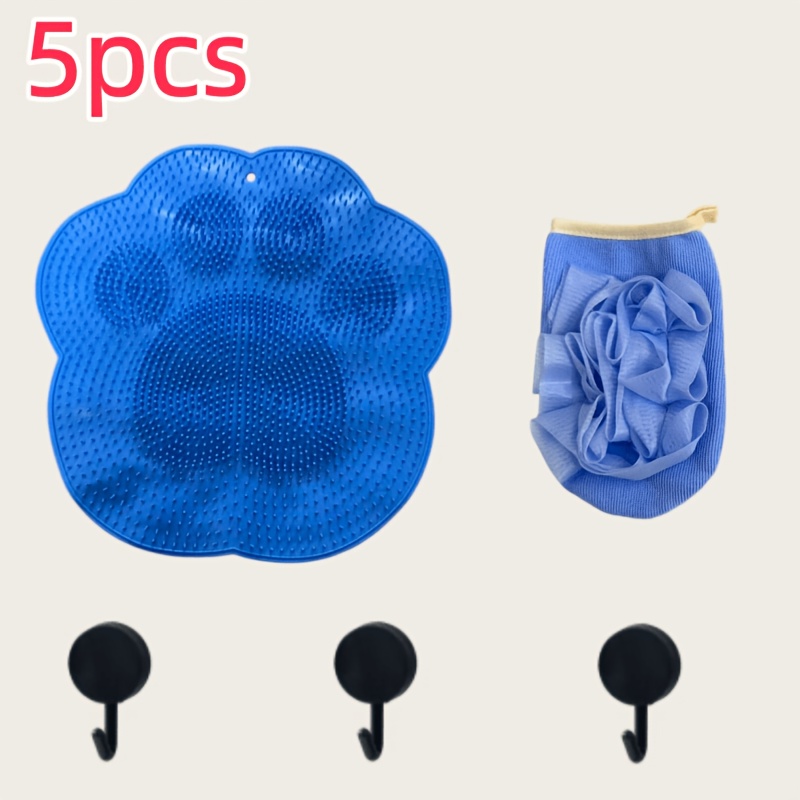5pcs Bathroom Massage Mats with Scrub Gloves and Hooks
