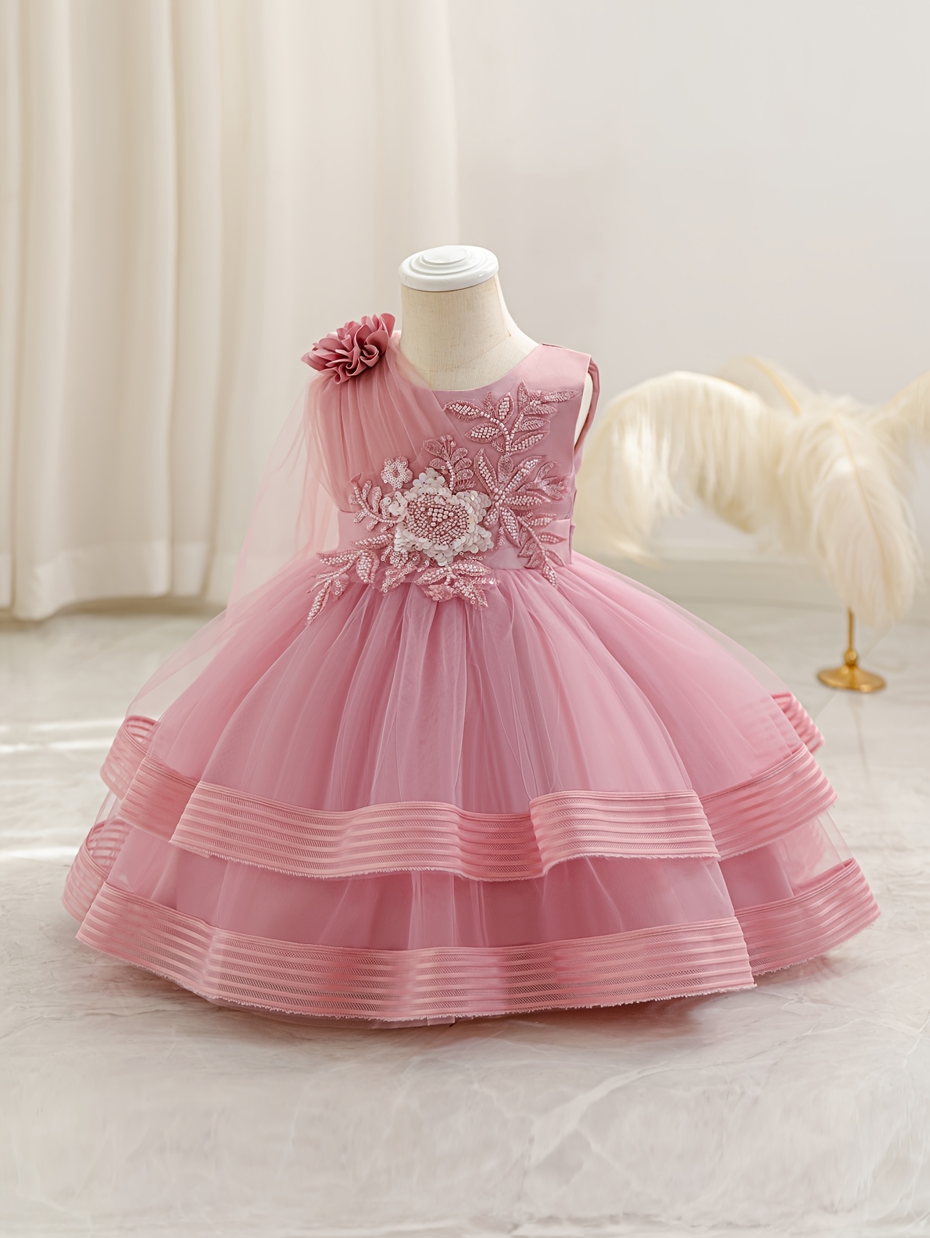 open lace back dress Peach Pink Flower Sweetheart A-Line Fairy Designer Prom Formal Dress