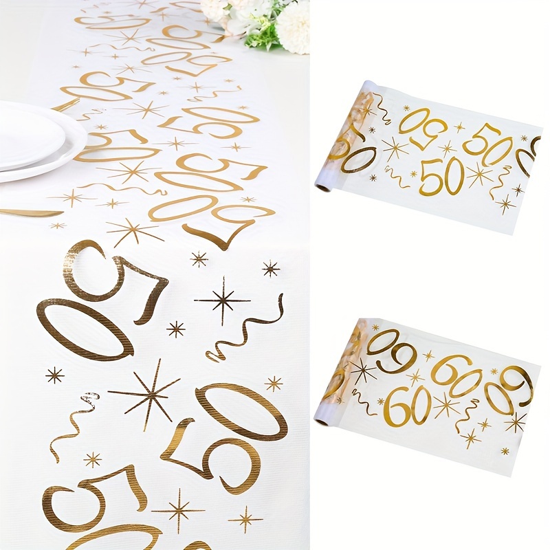 

1pc Chemin de Table Élégant en Dorée avec Numéros & Étoiles - 50e & 60e Anniversaire, Décoration de Fête d'Anniversaire, Bannière de Table en Polyester 11"x108" pour Retraite &