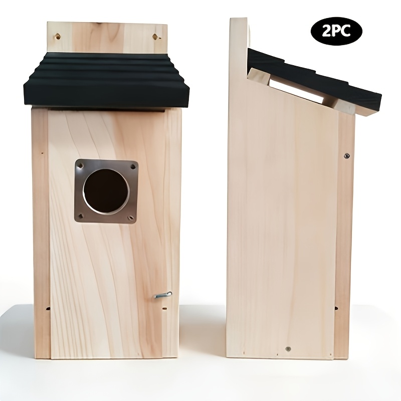 Image of 2pcs Solid Feeder 2pcs Wooden Bird House, Outdoor Hanging Bird Nest Box, Weatherproof Birdhouse For Garden Backyard Suitable For Domestic And In The Garden