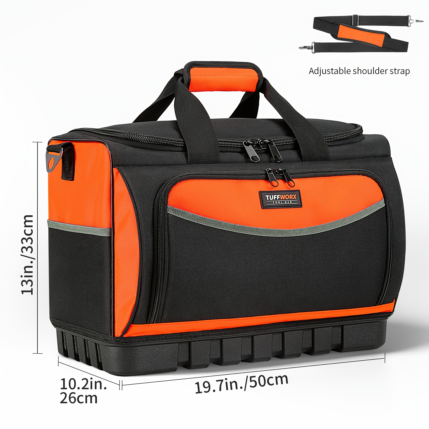 TEMU Sac à outils robuste avec base moulée et ouverte - Sac de rangement d'outils de 16/18/20 pouces, 18 poches de rangement, sangle d'épaule