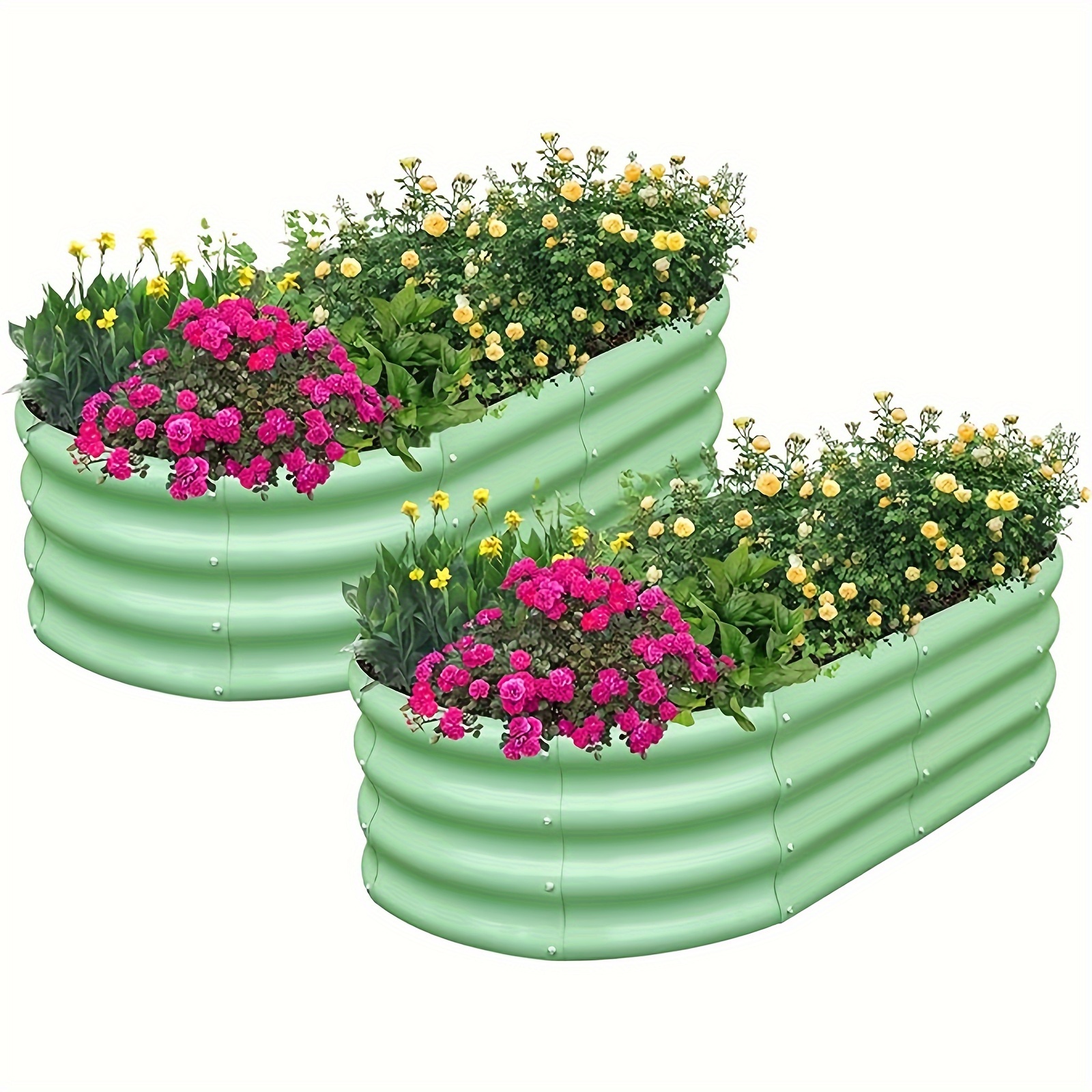 

Raised Garden Bed Outdoor, 2 Pcs 4x2x1ft Oval Metal Planter Box For Planting Plants Vegetables, Green