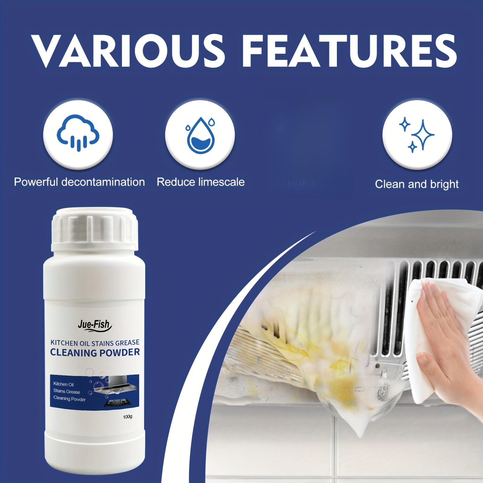 100g kitchen heavy oil cleaning powder range hood stove oil stain cleaning iron rust dirt cleaning powder for hotel restaurant details 5