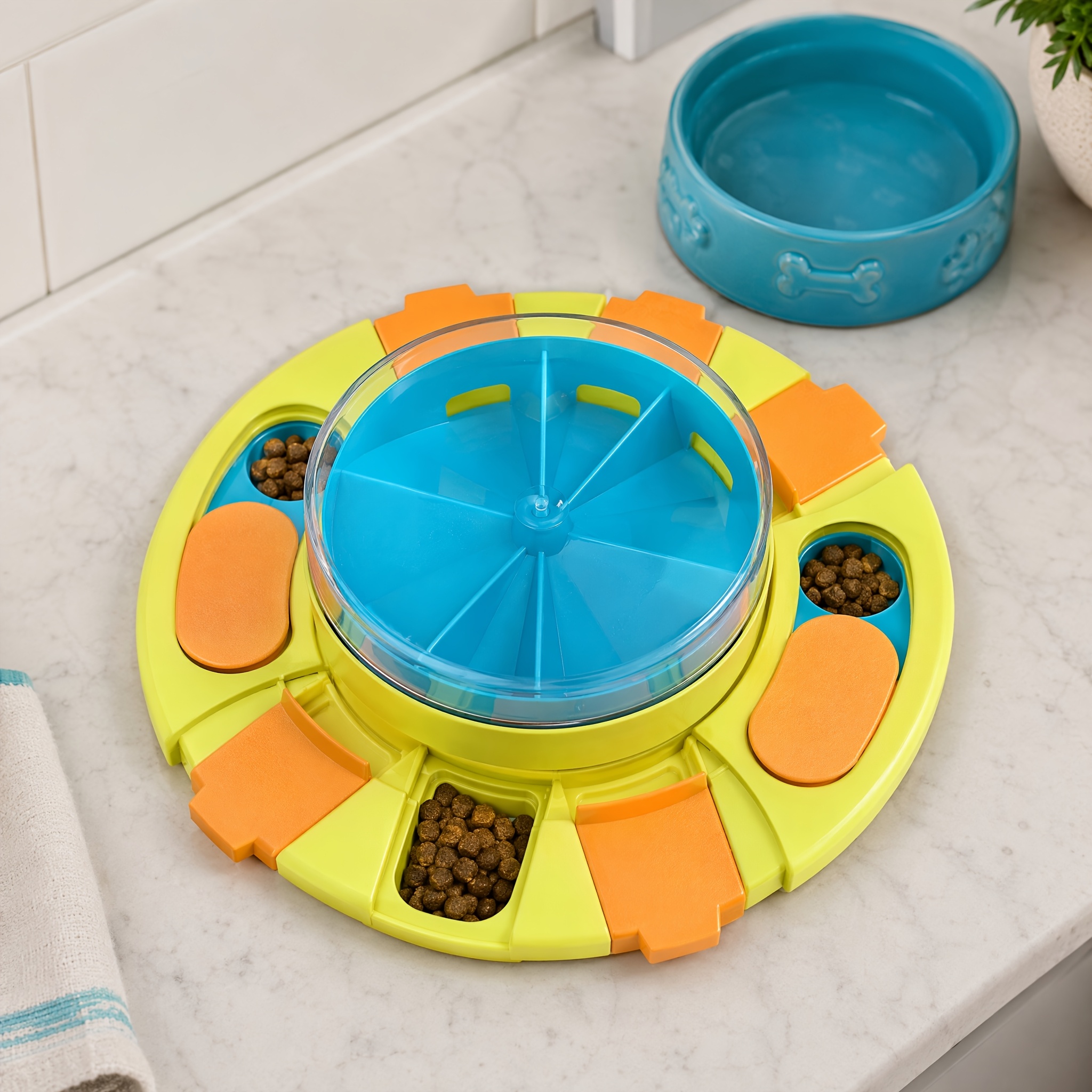 Image of Interactive Pet With Press-and-slide Compartments, Clear Treat Chamber, Detachable Parts And Non-slip Base, Suitable For Indoor Feeding, Treat Time, Daily Enrichment, Training Rewards And Quiet Play
