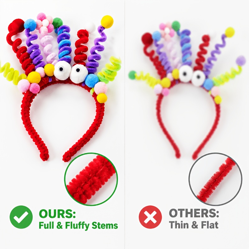 Macaron Rainbow Pipe Cleaner Spiral Headband with Pom Pom Eyes