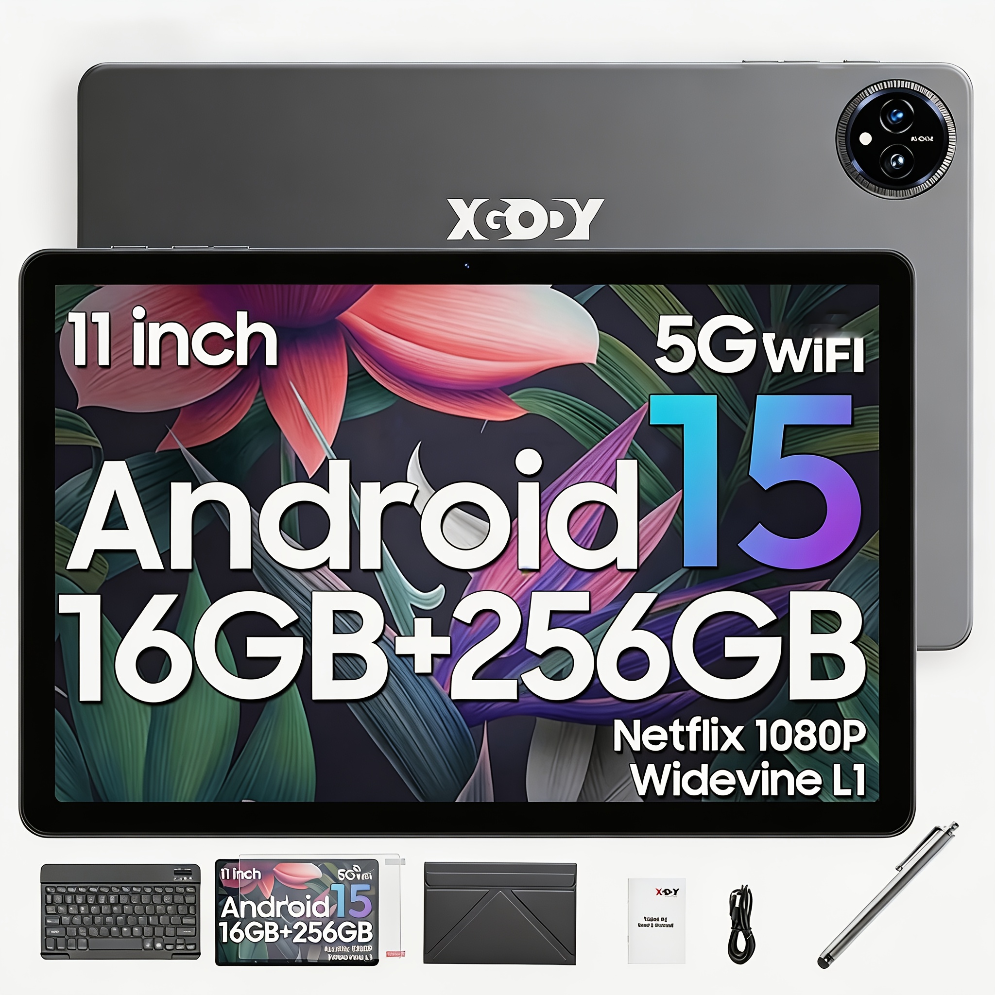 XGODY tablični računalnik 15 ima 11-palčni zaslon, tablica s tipkovnico - 16 (8+8) RAM + 256 GB ROM (2 TB TF), osemjedrni procesor, AI, L1,