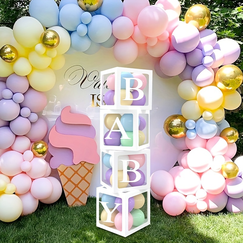 

Baby Shower And Birthday Party Decorative Balloon Arch Kit, Paper Transparent Letter Boxes For Gender Reveal, First Birthday, , With No Electricity Needed For Party Supplies