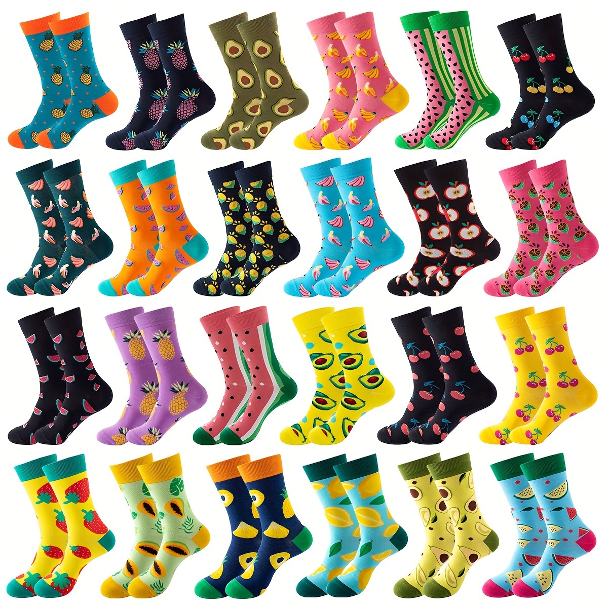 

8/12 paires de chaussettes colorées à motifs de fruits, chaussettes mi-hautes fantaisie et mignonnes, bas et bonneterie pour femmes