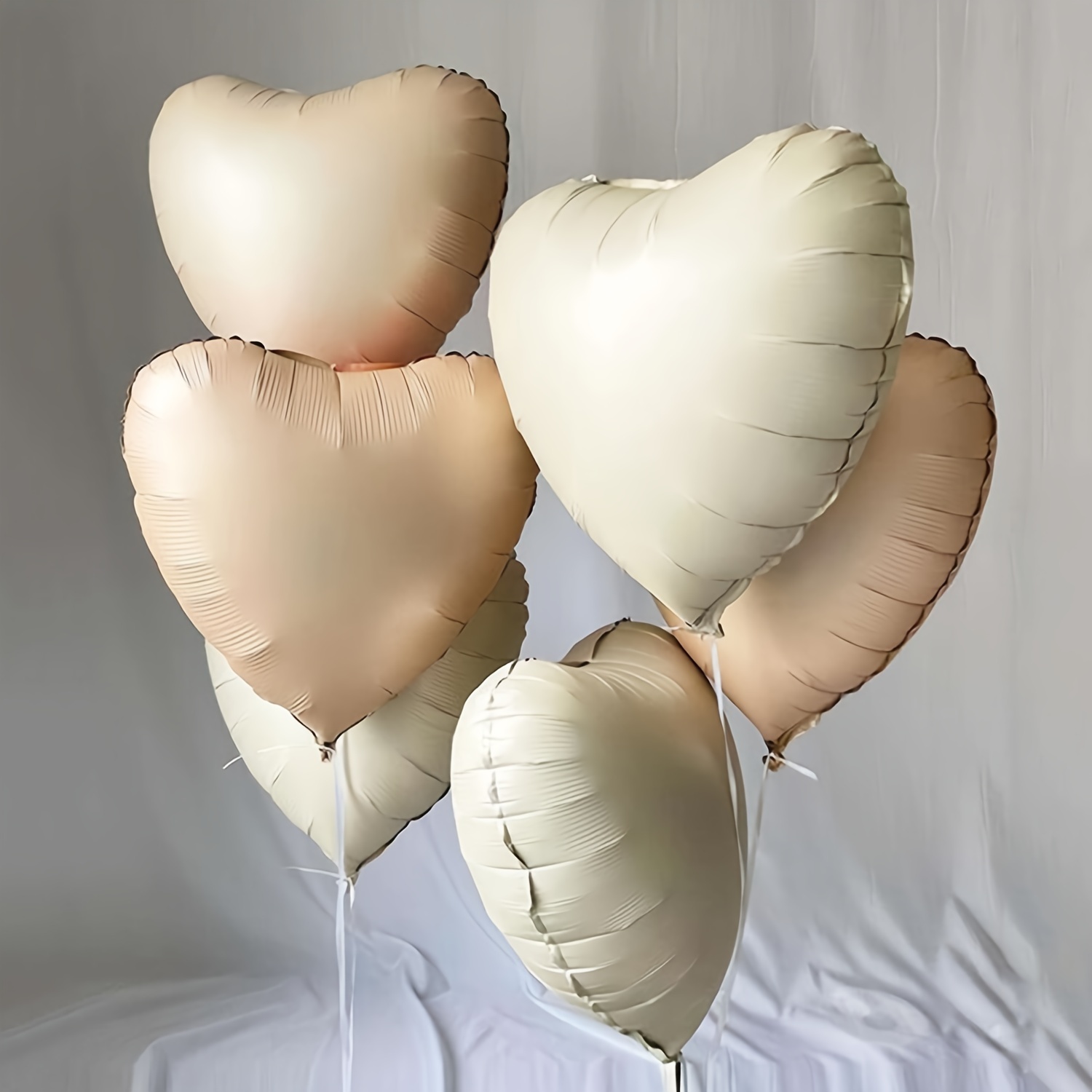

Elegant Heart-shaped Foil Balloons Set, Cream-white, 6-pack - 18" Mylar Helium Balloons For Weddings, Anniversaries, Valentine's Day & All-season Party Decorations, Suitable For Ages 14+