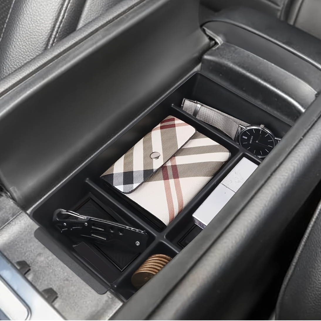 TEMU For W206 2021-2023 2024 2025 Centre Console Storage Box With Non-slip Mat Storage Compartment Accessories Armrest Organiser Tray Centre Armrest