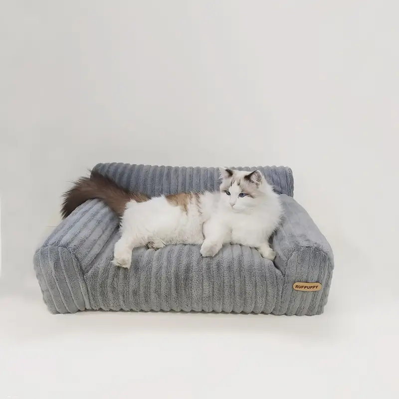 luxurious gray plush cat bed ultra soft warm sofa with non slip base removable cover napping relaxation easy to clean polyester fill ideal lounger for kittens cats cat lounger cozy pet bed nonslip base Product details 0