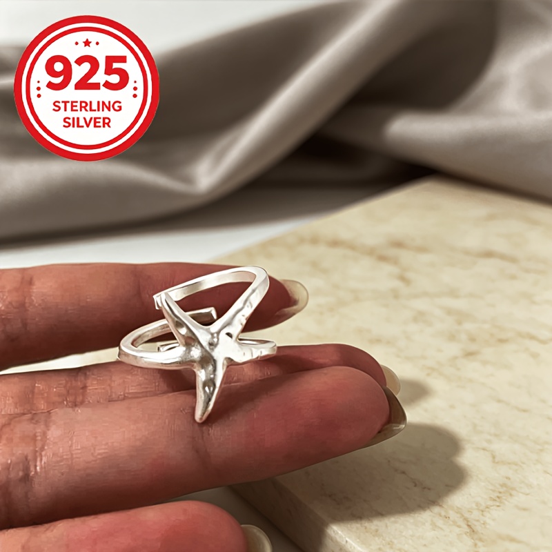 Women's 925 Silver Adjustable Starfish Ring, Gift for Couples