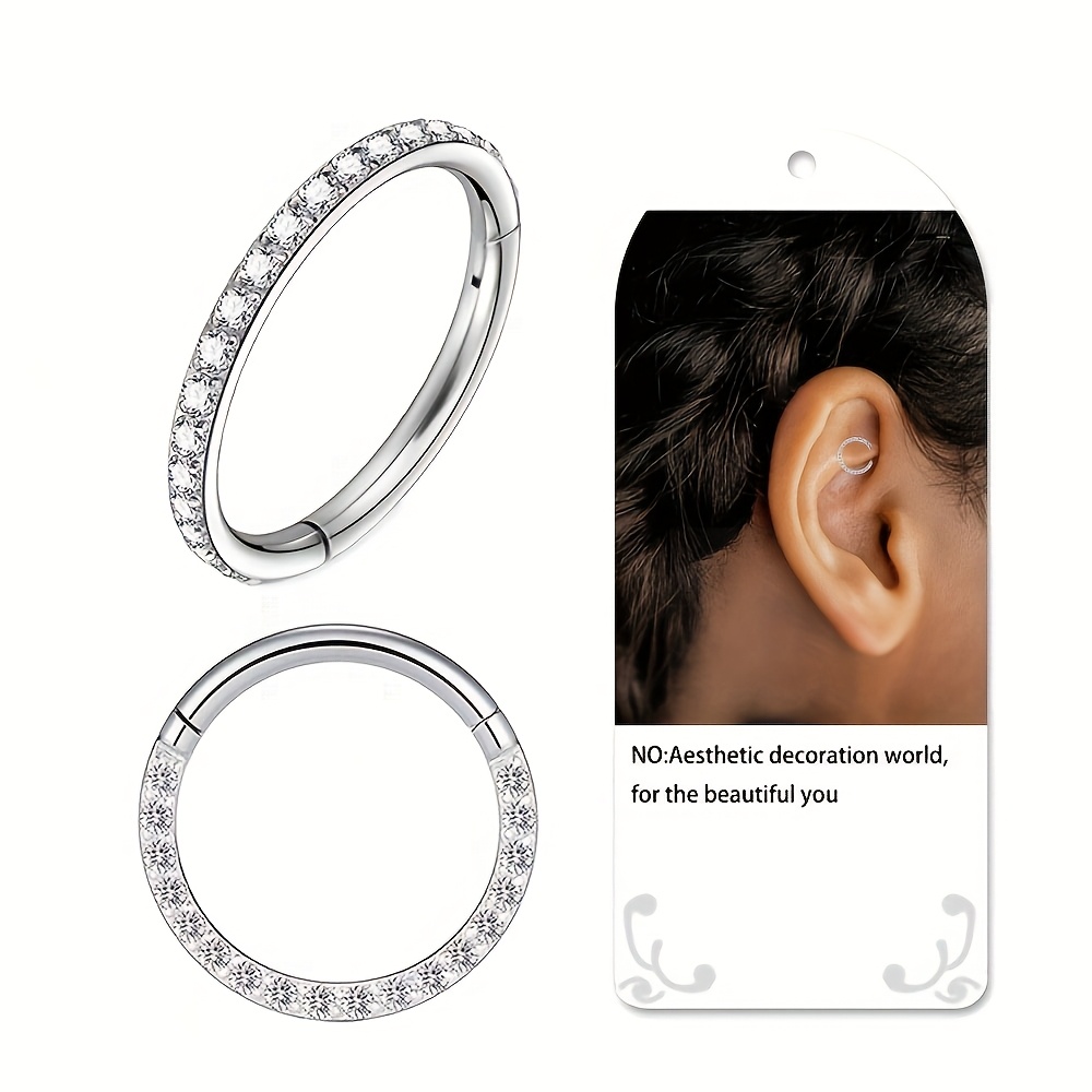 16G Stainless Steel Embedded Zirconia Seamless Nose Ring