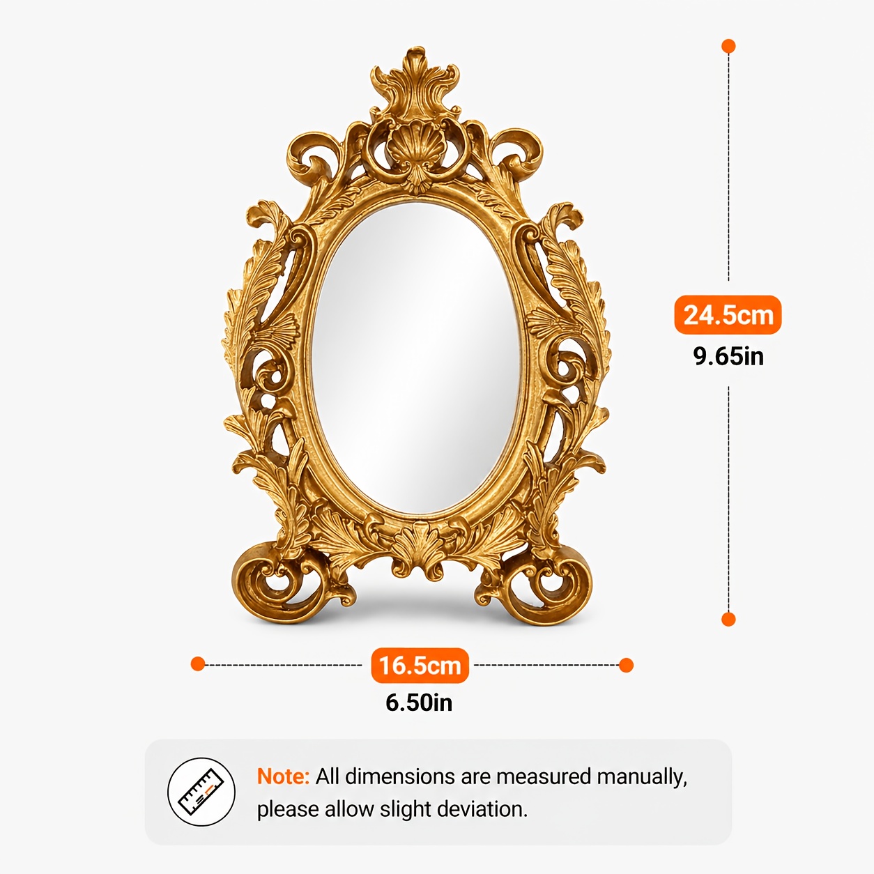 TEMU 1 pièce de baroque doré vintage, de maquillage de table ovale avec cadre décoratif, de coiffure de style et plateau de présentation à bijoux,