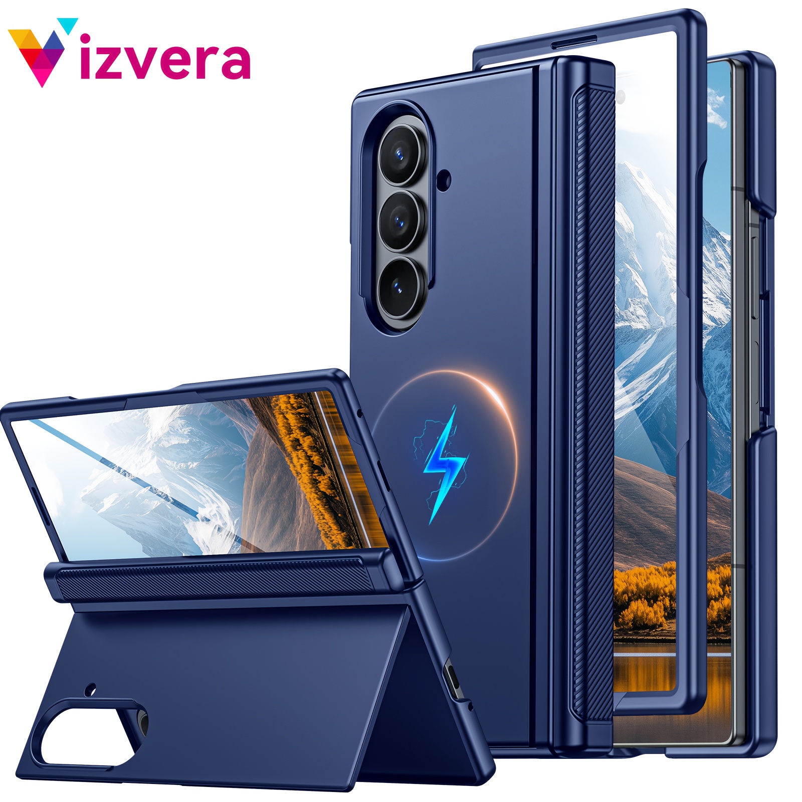 TEMU para Teléfono - Compatible con Samsung Z Fold 7, Plegable con Soporte, Soporta Carga Inalámbrica, Protección de Cadena de Corredor Incorporada,