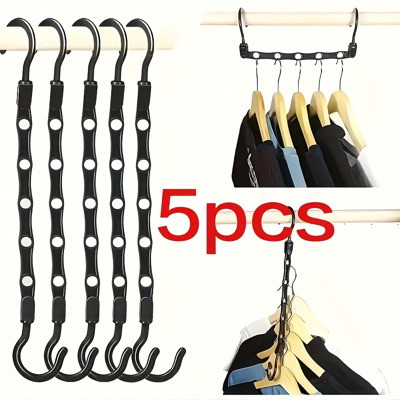 TEMU 5/10pcs Rotatable Folding Plastic Clothes Hangers, Multifunctional 5 Saving Hangers, Closet Organizer For Bedroom Decor, Drying Racks