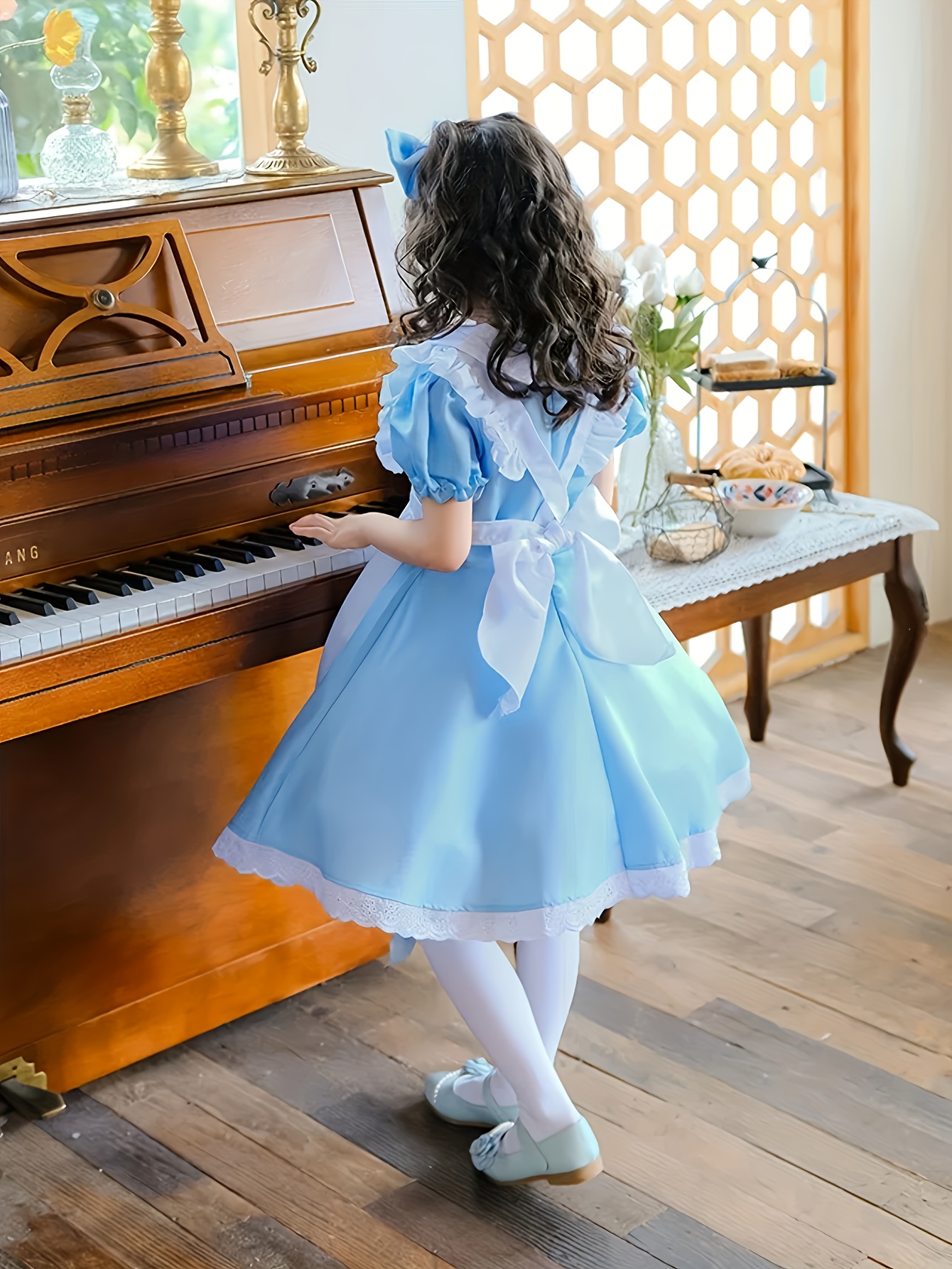 blue and white pinafore dress Meg linen Pinafore – LittleWomenAtelier main image 1